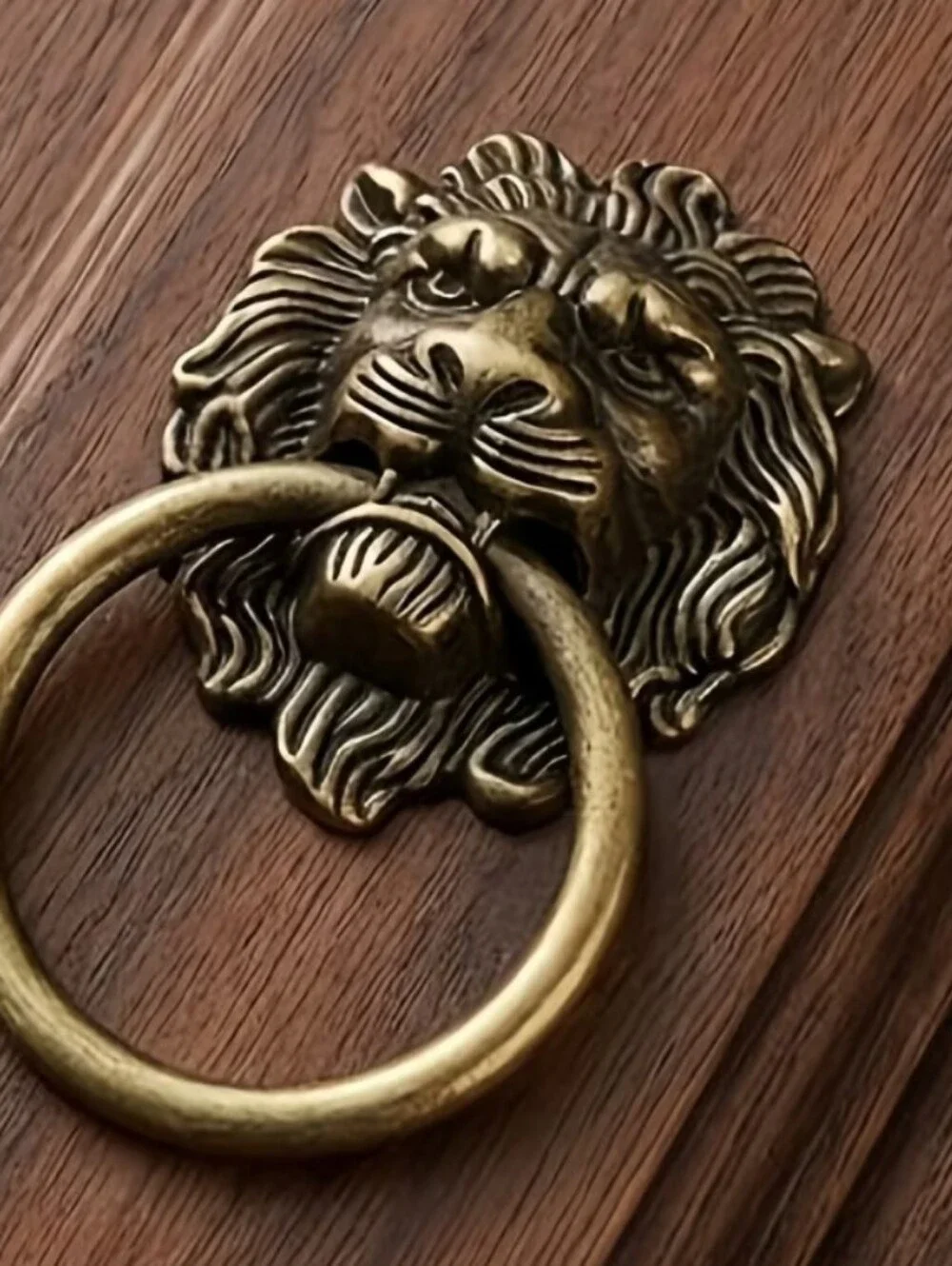 Brass Lion Head Cabinet Pulls - Antique Gold Finish (Set of 4)